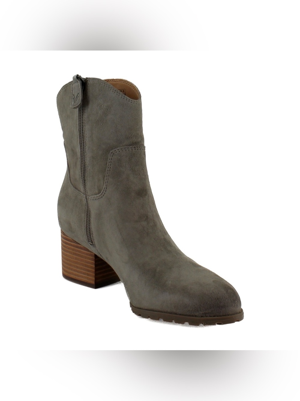 Vionic Bishop Waxed Suede Booties Womens 9 Gray Almond Toe Cowgirl Western Boho